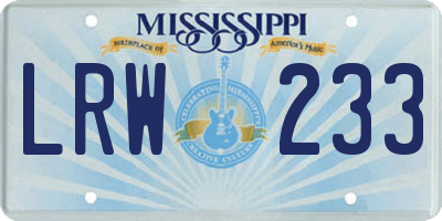 MS license plate LRW233