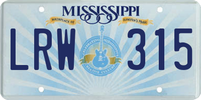 MS license plate LRW315
