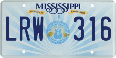 MS license plate LRW316