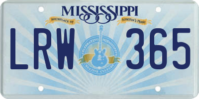 MS license plate LRW365