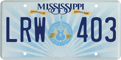MS license plate LRW403