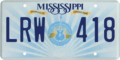 MS license plate LRW418