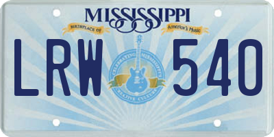 MS license plate LRW540