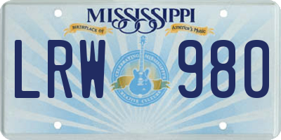 MS license plate LRW980
