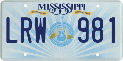MS license plate LRW981