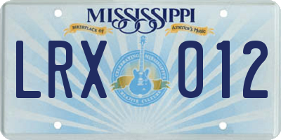 MS license plate LRX012
