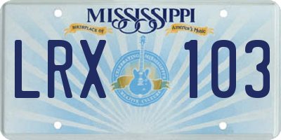 MS license plate LRX103