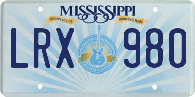 MS license plate LRX980