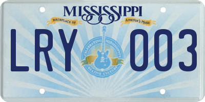 MS license plate LRY003