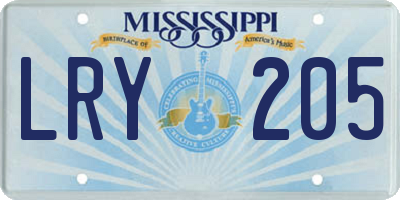 MS license plate LRY205