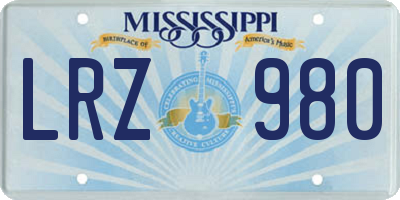 MS license plate LRZ980