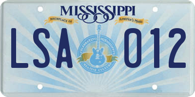 MS license plate LSA012