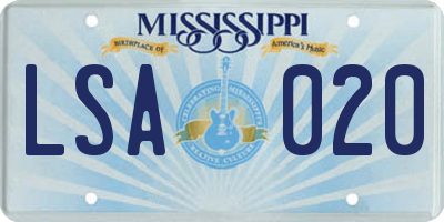 MS license plate LSA020