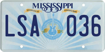 MS license plate LSA036