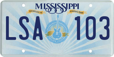 MS license plate LSA103