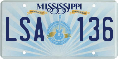 MS license plate LSA136