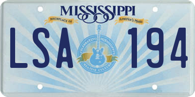 MS license plate LSA194