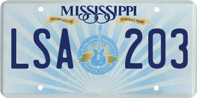 MS license plate LSA203