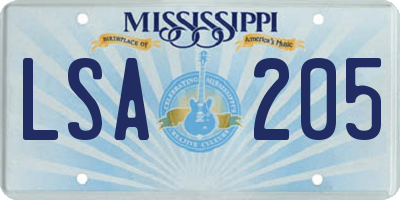 MS license plate LSA205