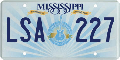 MS license plate LSA227