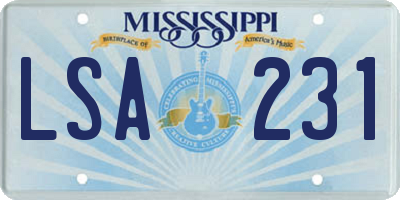 MS license plate LSA231