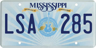 MS license plate LSA285