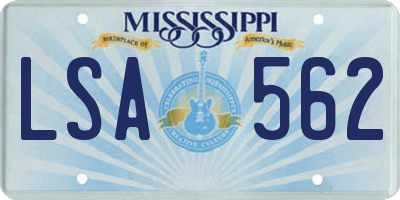 MS license plate LSA562