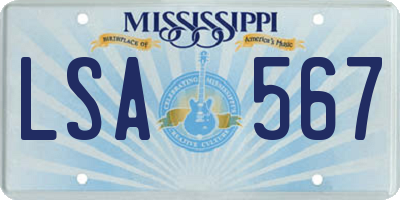 MS license plate LSA567
