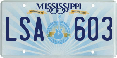 MS license plate LSA603