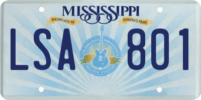 MS license plate LSA801
