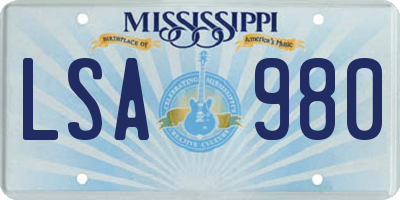 MS license plate LSA980