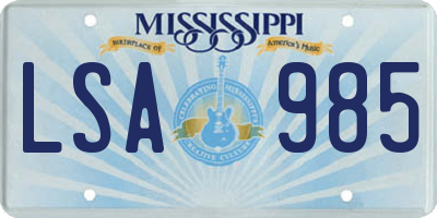 MS license plate LSA985