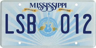 MS license plate LSB012
