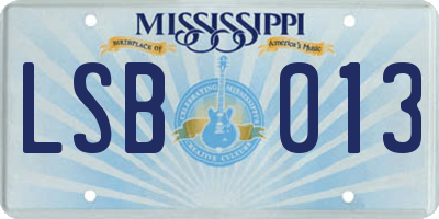MS license plate LSB013
