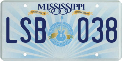 MS license plate LSB038