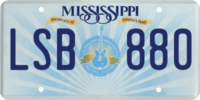 MS license plate LSB880