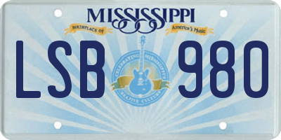 MS license plate LSB980