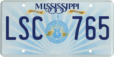 MS license plate LSC765