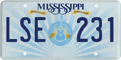 MS license plate LSE231