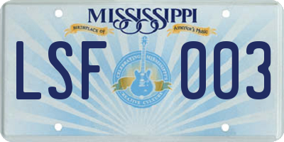MS license plate LSF003
