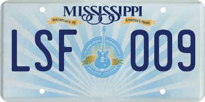 MS license plate LSF009