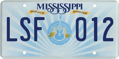 MS license plate LSF012