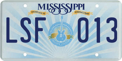 MS license plate LSF013