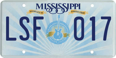MS license plate LSF017