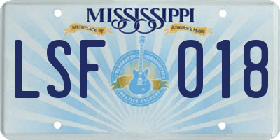 MS license plate LSF018