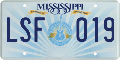 MS license plate LSF019