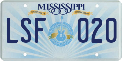MS license plate LSF020