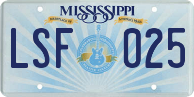 MS license plate LSF025