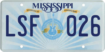 MS license plate LSF026