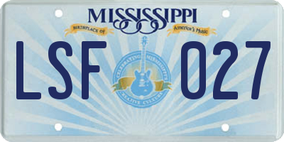 MS license plate LSF027